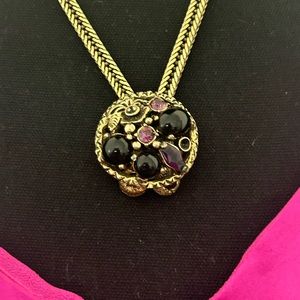 Vintage necklace with stone pendant with matching clip earrings